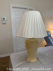 MaxSold Auction: Pair of Beige Ceramic Table Lamps with Fabric Shades - Belleville (Ontario, Canada) SELLER MANAGED Moving Online Auction - Covington Crescent