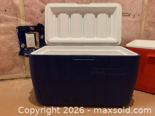 MaxSold Auction: Set of Large Hard Insulated Wheeled Coolers - Blue and Red - Belleville (Ontario, Canada) SELLER MANAGED Moving Online Auction - Covington Crescent