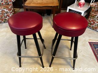 MaxSold Auction: Set of 2 Red Vinyl Backless Bar Stools with Metal Frames - North Franklin Township (Pennsylvania, USA) PARTNER MANAGED Estate Sale Online Auction - Hazelwood Drive