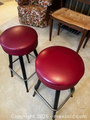 MaxSold Auction: Set of 2 Red Vinyl Backless Bar Stools with Metal Frames - North Franklin Township (Pennsylvania, USA) PARTNER MANAGED Estate Sale Online Auction - Hazelwood Drive