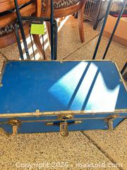 MaxSold Auction: Blue wooden trunk & luggage roller - Longmont (Colorado, USA) PARTNER MANAGED Estate Sale Online Auction -  Twilight Court