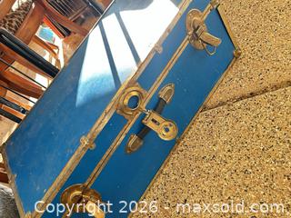 MaxSold Auction: Blue wooden trunk & luggage roller - Longmont (Colorado, USA) PARTNER MANAGED Estate Sale Online Auction -  Twilight Court