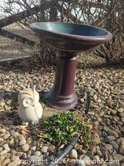 MaxSold Auction: Ceramic bird bath and Owl garden art. - Longmont (Colorado, USA) PARTNER MANAGED Estate Sale Online Auction -  Twilight Court