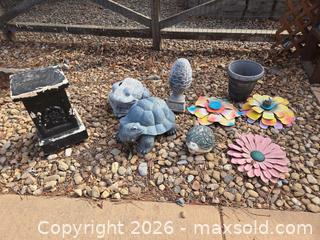 MaxSold Auction: Garden art, 3 flower hangers, turtle, frog, pineapple, snail pedestal, 2 plastic pots - Longmont (Colorado, USA) PARTNER MANAGED Estate Sale Online Auction -  Twilight Court
