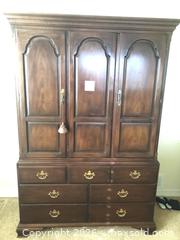 MaxSold Auction: Large Traditional Dark Brown Veneer Armoire with Drawers - Longmont (Colorado, USA) PARTNER MANAGED Estate Sale Online Auction -  Twilight Court