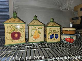 MaxSold Auction: Olive and Thyme Canister, White Canister &Rectangular plates,Music box (Somewhere My Love) - Longmont (Colorado, USA) PARTNER MANAGED Estate Sale Online Auction -  Twilight Court