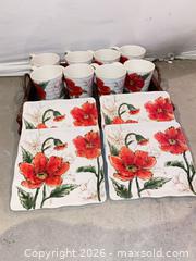 MaxSold Auction: Set of 8 Ceramic Mugs and 4 Plates, Red/Orange Poppy - Longmont (Colorado, USA) PARTNER MANAGED Estate Sale Online Auction -  Twilight Court