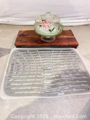 MaxSold Auction: Small Covered Glass Cake Stand with Wooden Riser,Apron, Drying Mat - Longmont (Colorado, USA) PARTNER MANAGED Estate Sale Online Auction -  Twilight Court