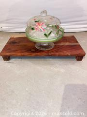 MaxSold Auction: Small Covered Glass Cake Stand with Wooden Riser,Apron, Drying Mat - Longmont (Colorado, USA) PARTNER MANAGED Estate Sale Online Auction -  Twilight Court