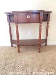 MaxSold Auction: Traditional Brown Wood-Veneer Accent Table with Single Drawer - Longmont (Colorado, USA) PARTNER MANAGED Estate Sale Online Auction -  Twilight Court