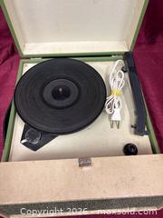MaxSold Auction: Vintage Green Record Player - Renfrew (Ontario, Canada) SELLER MANAGED Downsizing Online Auction - Plaunt Street