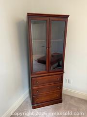 MaxSold Auction: Cherry Wood Display Cabinet with Glass Doors and Storage Drawers - Toronto (Ontario, Canada) SELLER MANAGED Moving Online Auction - Snowdon Avenue