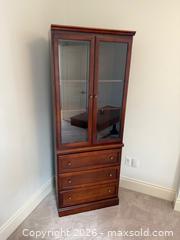 MaxSold Auction: Cherry Wood Display Cabinet with Glass Doors and Storage Drawers - Toronto (Ontario, Canada) SELLER MANAGED Moving Online Auction - Snowdon Avenue