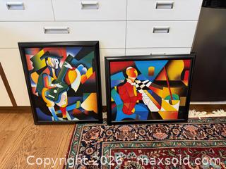 MaxSold Auction: Pair of Framed Modern Cubist Musician Art Prints – Colorful Contemporary Wall Art - Toronto (Ontario, Canada) SELLER MANAGED Moving Online Auction - Snowdon Avenue