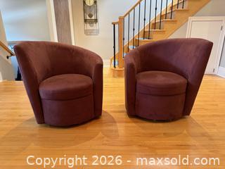 MaxSold Auction: Pair of Maroon Microsuede Swivel Chairs by Romano - Toronto (Ontario, Canada) SELLER MANAGED Moving Online Auction - Snowdon Avenue