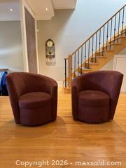 MaxSold Auction: Pair of Maroon Microsuede Swivel Chairs by Romano - Toronto (Ontario, Canada) SELLER MANAGED Moving Online Auction - Snowdon Avenue