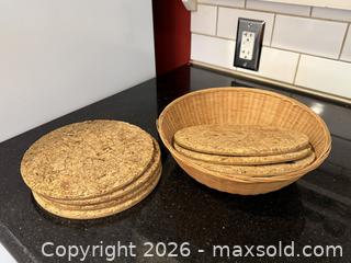 MaxSold Auction: Protecto Mat Pecan Cork Coasters & Wicker Bowl - San Jose (California, USA) SELLER MANAGED Estate Sale Online Auction - South 16th Street