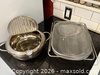 MaxSold Auction: Stainless Steel Deep Fryer Pot Adjustable Temperature Control & Stainless Steel Strainer - San Jose (California, USA) SELLER MANAGED Estate Sale Online Auction - South 16th Street