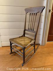 MaxSold Auction: Vintage Wooden Spindle Back Cane Seat Rocking Chair - San Jose (California, USA) SELLER MANAGED Estate Sale Online Auction - South 16th Street