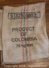 MaxSold Auction: Café de Colombia Burlap Coffee Sack with Stripe Print - Pacifica (California, USA) SELLER MANAGED Downsizing Online Auction -  Palmetto Avenue (CONDO)