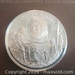 MaxSold Auction: Henry Kelsey commemorative SILVER medal set in a protective holder  , Weight 40 Grams - Mississauga (Ontario, Canada) SELLER MANAGED Downsizing Online Auction - Golden Orchard Drive (CONDO)