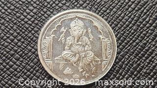 MaxSold Auction: Religious Hindu temple token, SILVER  5 grams - Mississauga (Ontario, Canada) SELLER MANAGED Downsizing Online Auction - Golden Orchard Drive (CONDO)