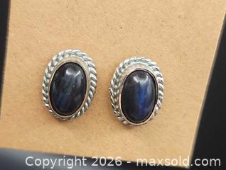 MaxSold Auction:  VINTAGE 925 sterling silver stud earrings featuring oval labradorite gemstones. - Mississauga (Ontario, Canada) SELLER MANAGED Downsizing Online Auction - Golden Orchard Drive (CONDO)