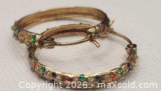 MaxSold Auction: vintage solid gold hoop earrings adorned with small, colorful crystals - Mississauga (Ontario, Canada) SELLER MANAGED Downsizing Online Auction - Golden Orchard Drive (CONDO)