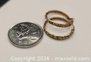 MaxSold Auction: vintage solid gold hoop earrings adorned with small, colorful crystals - Mississauga (Ontario, Canada) SELLER MANAGED Downsizing Online Auction - Golden Orchard Drive (CONDO)