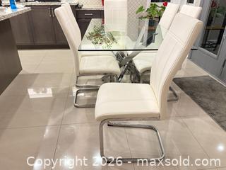 MaxSold Auction: Glass Top Dining Table Set with 6 White Faux Leather Chairs - Richmond Hill (Ontario, Canada) SELLER MANAGED Moving Online Auction - Kent Matthew Street