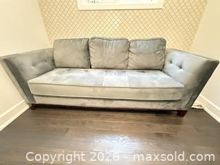 MaxSold Auction: Gray Velvet/Microsuede 3-Seater Sofas and Armchair - Richmond Hill (Ontario, Canada) SELLER MANAGED Moving Online Auction - Kent Matthew Street
