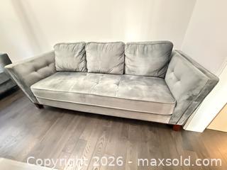 MaxSold Auction: Gray Velvet/Microsuede 3-Seater Sofas and Armchair - Richmond Hill (Ontario, Canada) SELLER MANAGED Moving Online Auction - Kent Matthew Street
