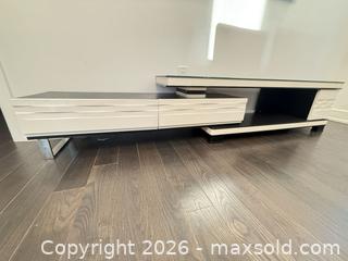 MaxSold Auction: Modern Black & White TV Stand / Media Console with Glass Top - Richmond Hill (Ontario, Canada) SELLER MANAGED Moving Online Auction - Kent Matthew Street