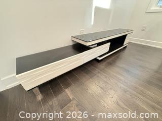 MaxSold Auction: Modern Black & White TV Stand / Media Console with Glass Top - Richmond Hill (Ontario, Canada) SELLER MANAGED Moving Online Auction - Kent Matthew Street