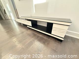 MaxSold Auction: Modern Black & White TV Stand / Media Console with Glass Top - Richmond Hill (Ontario, Canada) SELLER MANAGED Moving Online Auction - Kent Matthew Street