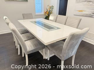 MaxSold Auction: Modern White Rectangular Dining Table with 8 Light Gray Chairs - Richmond Hill (Ontario, Canada) SELLER MANAGED Moving Online Auction - Kent Matthew Street