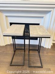 MaxSold Auction: Pair of Gray MDF Top Side Tables with Black Metal Bases - Richmond Hill (Ontario, Canada) SELLER MANAGED Moving Online Auction - Kent Matthew Street