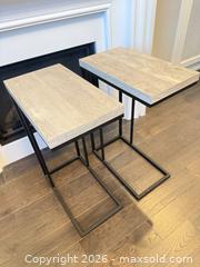 MaxSold Auction: Pair of Gray MDF Top Side Tables with Black Metal Bases - Richmond Hill (Ontario, Canada) SELLER MANAGED Moving Online Auction - Kent Matthew Street