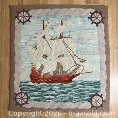 MaxSold Auction: Hand Hooked Rug Nautical Sailing Ship Theme Foxford Maine 30 x 32 - Toronto (Ontario, Canada) SELLER MANAGED Downsizing Online Auction - Greenland Road