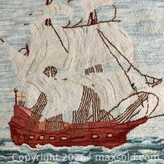 MaxSold Auction: Hand Hooked Rug Nautical Sailing Ship Theme Foxford Maine 30 x 32 - Toronto (Ontario, Canada) SELLER MANAGED Downsizing Online Auction - Greenland Road