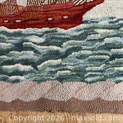MaxSold Auction: Hand Hooked Rug Nautical Sailing Ship Theme Foxford Maine 30 x 32 - Toronto (Ontario, Canada) SELLER MANAGED Downsizing Online Auction - Greenland Road