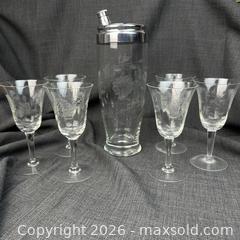 MaxSold Auction: Hughes Cornflower Canadian Glass Vintage Cocktail Shaker and 6 Glasses - Toronto (Ontario, Canada) SELLER MANAGED Downsizing Online Auction - Greenland Road
