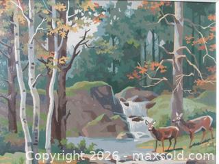 MaxSold Auction: Pair 1960s Paint by Numbers Deer in the Forest - Toronto (Ontario, Canada) SELLER MANAGED Downsizing Online Auction - Greenland Road