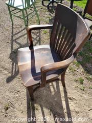 MaxSold Auction: Antique Wooden Banker's Arm Chair - East Zorra-Tavistock (Ontario, Canada) SELLER MANAGED Downsizing Online Auction - Highway 59