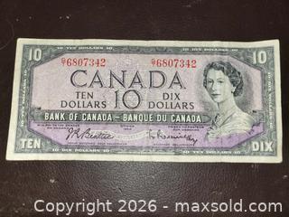 MaxSold Auction: Circulated Canadian 10.00 Bank note 1954 - East Zorra-Tavistock (Ontario, Canada) SELLER MANAGED Downsizing Online Auction - Highway 59