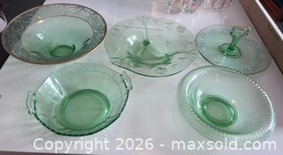 MaxSold Auction: Green Glass Lot, 5 Pieces - Sharon (Massachusetts, USA) SELLER MANAGED Reseller Online Auction - Pond Street