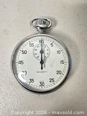 MaxSold Auction: Security Swiss Pocket Stopwatch, Chrome-Plated Silver Case - San Jose (California, USA) SELLER MANAGED Downsizing Online Auction - East Humboldt Street