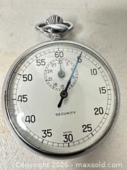 MaxSold Auction: Security Swiss Pocket Stopwatch, Chrome-Plated Silver Case - San Jose (California, USA) SELLER MANAGED Downsizing Online Auction - East Humboldt Street