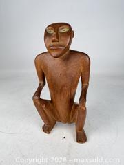MaxSold Auction: Hand carved wooden figure, crouching man, mother of pearl eyes - Concord (California, USA) SELLER MANAGED Estate Sale Online Auction - Landana Drive