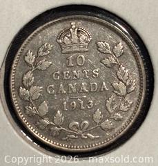 MaxSold Auction: 1913 Canada  10 Cent George V  Sterling Silver Ten Cents - Aurora (Ontario, Canada) SELLER MANAGED Estate Sale Online Auction -  Closs Square